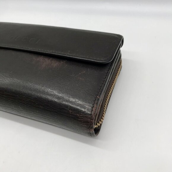 Gucci Dark Brown Leather Long Tri-Fold Wallet - Picture 6 of 12